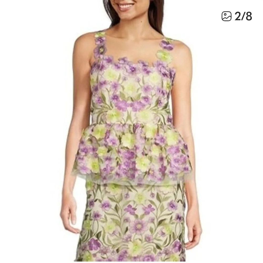Muse Floral Peplum Tank Top in Purple and Lime - Picture 3 of 11